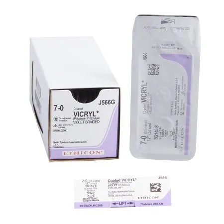 J & J Healthcare Systems - Coated Vicryl - J566G - Absorbable Suture With Needle Coated Vicryl Polyglactin 910 Tg140-8 3/8 Circle Spatula Needle Size 7 - 0 Braided
