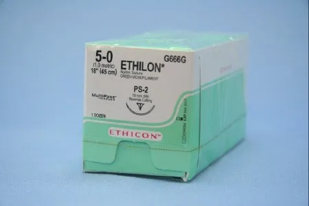 J & J Healthcare Systems - Ethilon - G666G - Nonabsorbable Suture With Needle Ethilon Nylon Ps-2 3/8 Circle Precision Reverse Cutting Needle Size 5 - 0 Monofilament