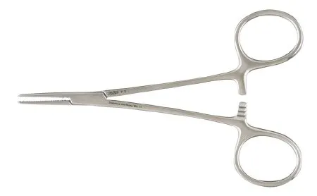 Integra Lifesciences - Miltex - 072 -  Hemostatic Forceps  Halsted Mosquito 5 Inch Length OR Grade German Stainless Steel NonSterile Ratchet Lock Finger Ring Handle Straight Serrated Tips