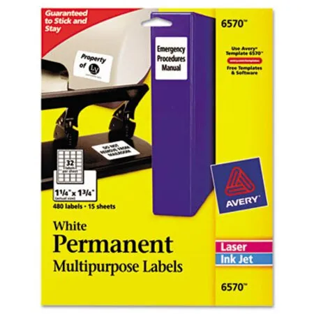 Avery - AVE-6570 - Permanent Id Labels W/ Sure Feed Technology, Inkjet/laser Printers, 1.25 X 1.75, White, 32/sheet, 15 Sheets/pack