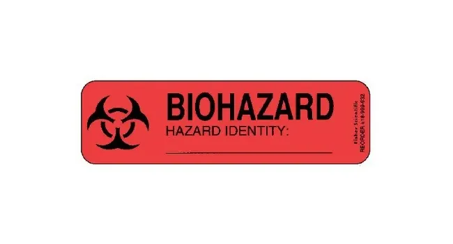 Fisher Scientific - Fisherbrand - 18999932 - Pre-printed Label Fisherbrand Warning Label Red Paper Biohazard Hazard Identity Black Biohazard 0.87 X 3 Inch