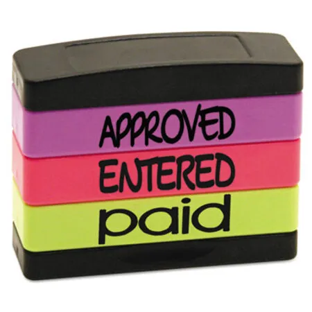 Trodat - USS-8802 - Interlocking Stack Stamp, Approved, Entered, Paid, 1.81 X 0.63, Assorted Fluorescent Ink