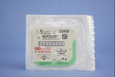 J & J Healthcare Systems - Nurolon - C545D - Nonabsorbable Suture With Needle Nurolon Nylon Mo-6 1/2 Circle Taper Point Needle Size 0 Braided