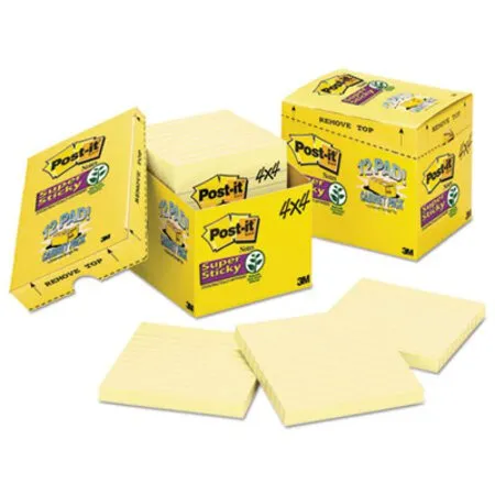 Post-it Notes Super Sticky - MMM-67512SSCP - Pads In Canary Yellow, Cabinet Pack, Note Ruled, 4 X 4, 90 Sheets/pad, 12 Pads/pack