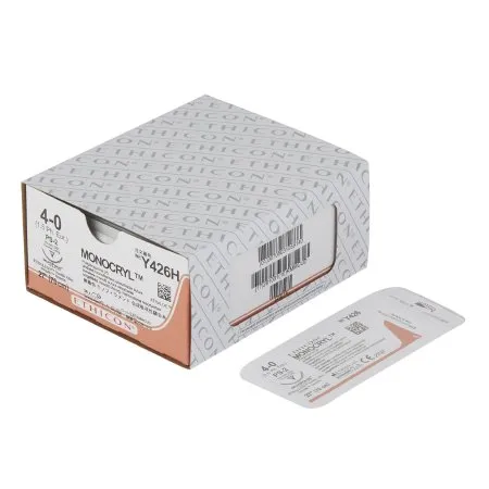 J&J - Monocryl - Y426H - Absorbable Suture with Needle Monocryl Poliglecaprone PS-2 3/8 Circle Precision Reverse Cutting Needle Size 4 - 0 Monofilament