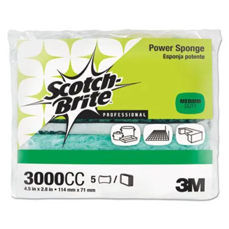 Scotch-Brite PROFESSIONAL - MMM-3000CC - Power Sponge, 2.8 X 4.5, 0.6 Thick, Blue/teal, 5/pack
