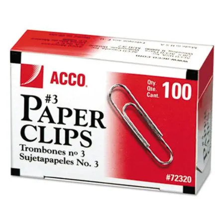 ACCO - ACC-72320 - Paper Clips, 3, Smooth, Silver, 100 Clips/box, 10 Boxes/pack