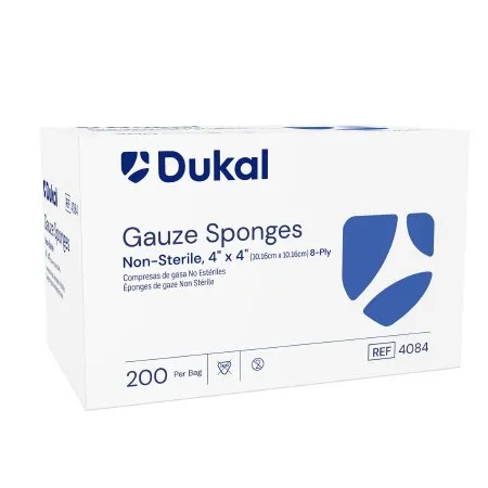 Dukal - 4084 - Gauze Sponge, 4" x 4", Non-Sterile, 8-Ply, 200/bg, 20 bg/cs (42 cs/plt)