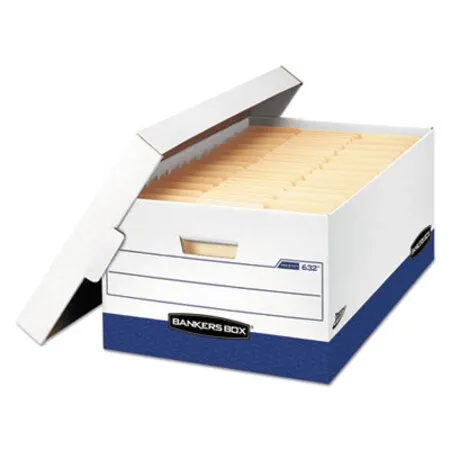 Bankers Box - Fel-0063201 - Presto Heavy-Duty Storage Boxes, Legal Files, 16 X 10.38, White/Blue, 12/Carton