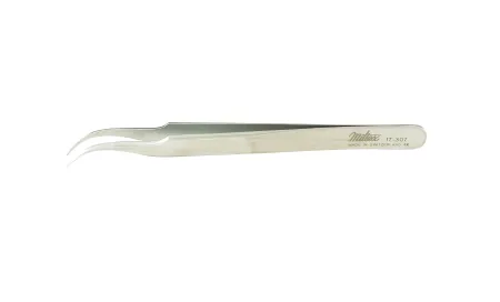 Integra Lifesciences - Miltex - 17-307 - Splinter Forceps Miltex Swiss-jeweler 4-1/2 Inch Length Surgical Grade Nonmagnetic Stainless Steel Nonsterile Nonlocking Thumb Handle Curved Fine Tip
