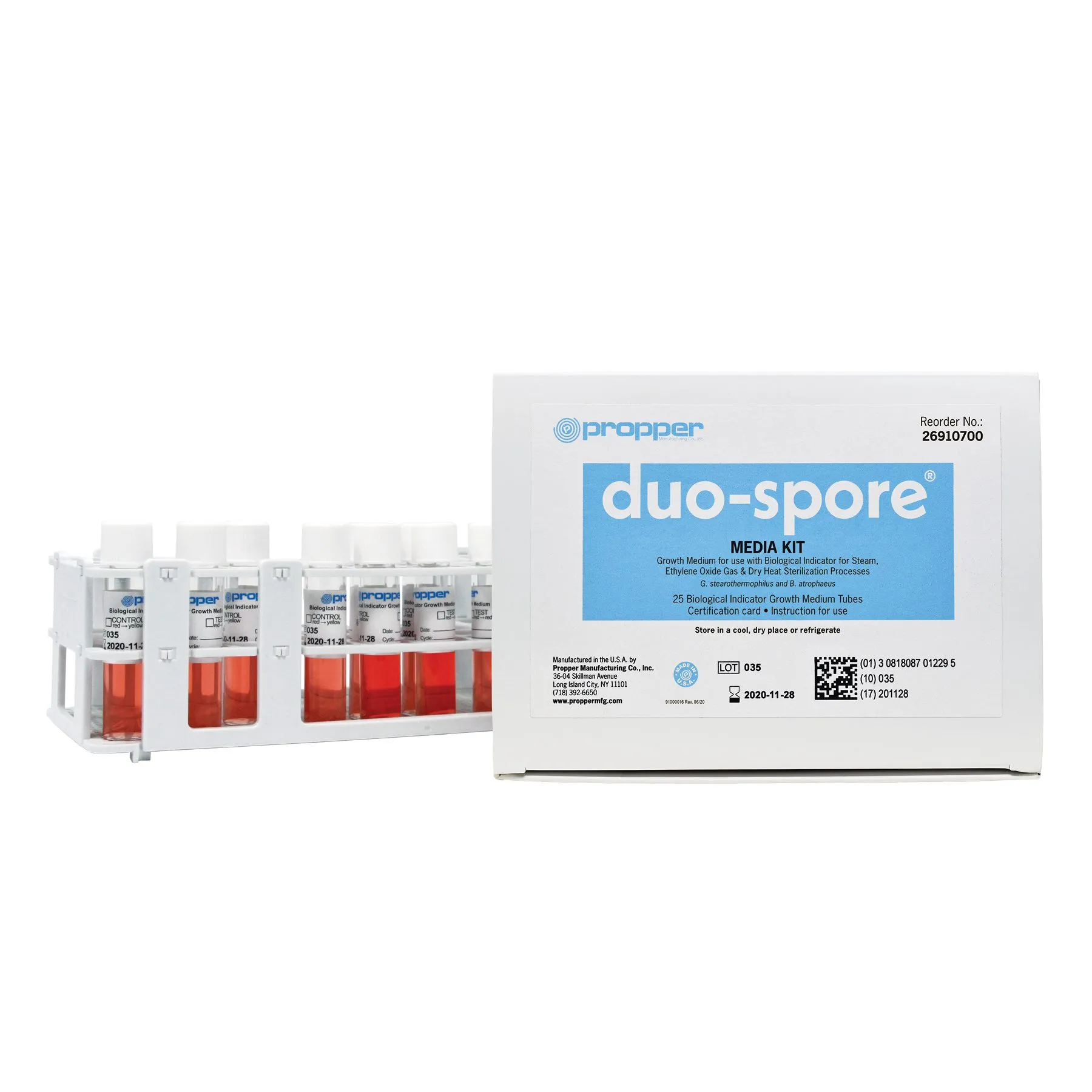Propper Manufacturing - From: 26910700 To: 26910800 - Duo Spore Biological Indicator Growth Media Vials