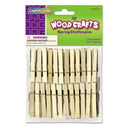 Creativity Street - CKC-365801 - Wood Spring Clothespins, 3.38 Length, Natural, 50/pack