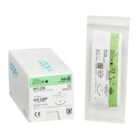 Surgical Specialties - Look - 944b - Nonabsorbable Suture With Needle Look Nylon C-6 3/8 Circle Reverse Cutting Needle Size 4 - 0 Monofilament