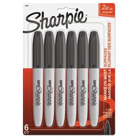 Sharpie - SAN-33666PP - Super Permanent Marker, Fine Bullet Tip, Black, 6/pack