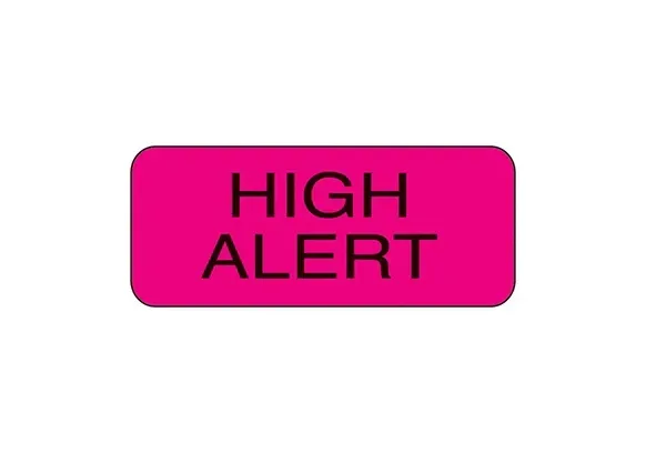 Health Care Logistics - Indeed - 2968 - Pre-Printed Label Indeed Advisory Label Pink Paper High Alert Black Alert Label 5/8 X 1-1/2 Inch