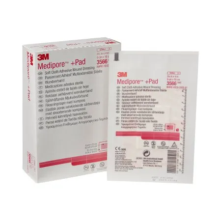 3M - 3566 - Medipore Adhesive Dressing Medipore 3 1/2 X 4 Inch Soft Cloth Rectangle White Sterile