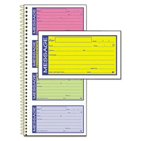 Adams - Abf-Sc1153rb - Wirebound Telephone Book With Multicolored Messages, Two-Part Carbonless, 4.75 X 2.75, 4 Forms/Sheet, 200 Forms Total