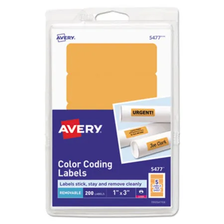 Avery - AVE-05477 - Printable Self-Adhesive Removable Color-Coding Labels  1 x 3  Neon Orange  5/Sheet  40 Sheets/Pack  (5477)