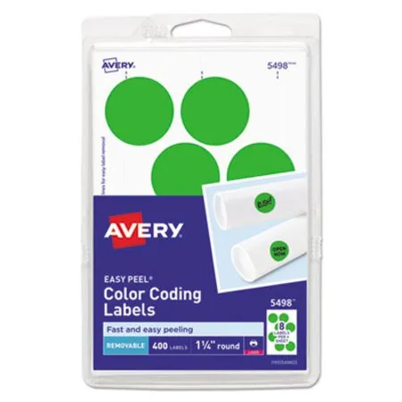 Avery - Ave-05498 - Printable Self-Adhesive Removable Color-Coding Labels, 1.25 Dia, Neon Green, 8/Sheet, 50 Sheets/Pack, (5498)