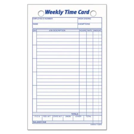 TOPS - TOP-3016 - Weekly Employee Time Cards, One Side, 4.25 X 6.75, 100/pack