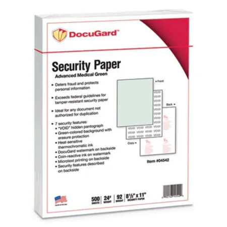 DocuGard - PRB-04542 - Medical Security Papers, 24 Lb Bond Weight, 8.5 X 11, Green, 500/ream