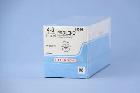 J & J Healthcare Systems - Prolene - 8603g - Nonabsorbable Suture With Needle Prolene Polypropylene Ps-4 1/2 Circle Precision Reverse Cutting Needle Size 4 - 0 Monofilament