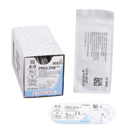 J & J Healthcare Systems - Prolene - 8682g - Nonabsorbable Suture With Needle Prolene Polypropylene Ps-2 3/8 Circle Precision Reverse Cutting Needle Size 4 - 0 Monofilament