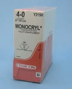 J & J Healthcare Systems - Monocryl - Y315H - Absorbable Suture With Needle Monocryl Poliglecaprone Sh 1/2 Circle Taper Point Needle Size 4 - 0 Monofilament