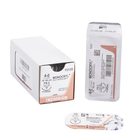 J & J Healthcare Systems - Monocryl - Y513G - Absorbable Suture With Needle Monocryl Poliglecaprone Ps-2 3/8 Circle Precision Reverse Cutting Needle Size 4 - 0 Monofilament