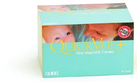 Quidel - QuickVue+ One-Step hCG Combo - 00178 - Reproductive Health Test Kit QuickVue+ One-Step hCG Combo Fertility Test hCG Pregnancy Test Serum / Urine Sample 30 Tests CLIA Waived for Urine / CLIA Moderate Complexity for Serum