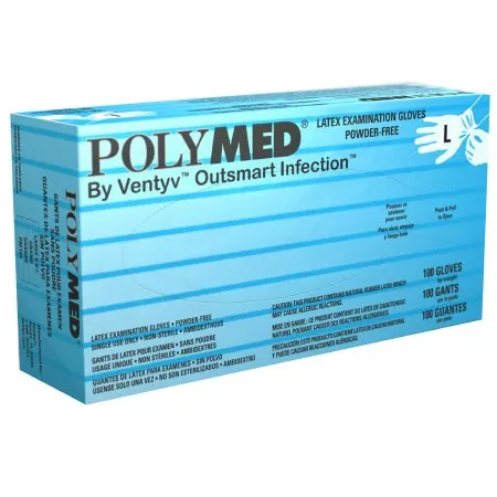 Ventyv - Polymed - PM104 - Exam Glove Polymed Large NonSterile Latex Standard Cuff Length Fully Textured Ivory Not Rated