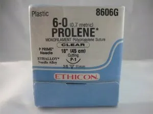 J & J Healthcare Systems - Prolene - 8606g - Nonabsorbable Suture With Needle Prolene Polypropylene P-1 3/8 Circle Precision Reverse Cutting Needle Size 6 - 0 Monofilament