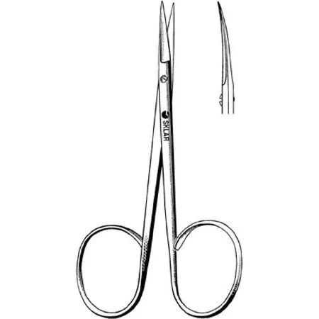 Sklar - 47-1255 - Iris Scissors Sklar 4 Inch Length Or Grade Stainless Steel Nonsterile Ribbon Style Finger Ring Handle Curved Sharp Tip / Sharp Tip