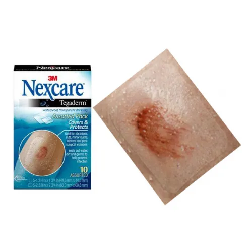 3M - TEGA-10 - Nexcare Tegaderm Waterproof Transparent Dressing, 10 Count, contains (5) 1" x 1" and (5) 2-3/8" x 2".