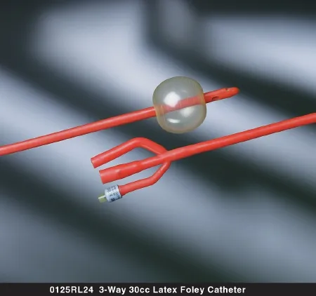 Bard - 0125RL20 - Foley Catheter Bardex Lubricath 3-way Standard Tip 30 Cc Balloon 20 Fr. Red Rubber