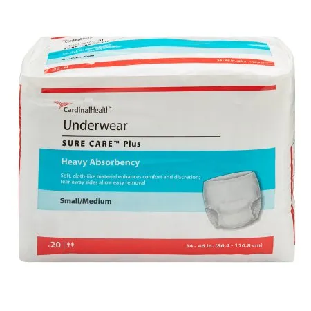 Cardinal - Sure Care Plus - 1605 - Unisex Adult Absorbent Underwear Sure Care Plus Pull On with Tear Away Seams Small / Medium Disposable Heavy Absorbency