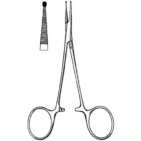 Sklar - Surgi-OR - 95-456 - Hemostatic Forceps Surgi-or Dunaway 3-1/2 Inch Length Mid Grade Stainless Steel Nonsterile Ratchet Lock Finger Ring Handle Straight Serrated Jaws With Bead Tips