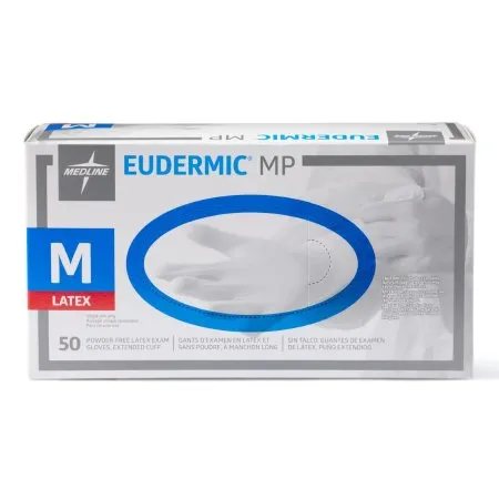 Medline - Eudermic MP - 485602 - Exam Glove Eudermic Mp Medium Nonsterile Latex Extended Cuff Length Textured Fingertips Blue Chemo Tested