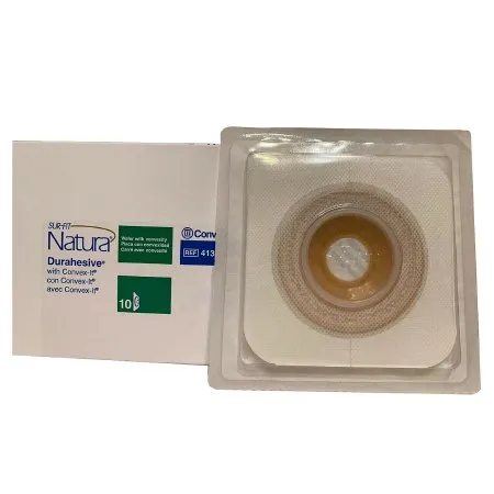 Convatec - Sur-Fit Natura - 413180 - Sur Fit Natura Ostomy Barrier Sur Fit Natura Precut Extended Wear Durahesive White Tape 45 mm Flange Sur Fit Natura System Hydrocolloid 7/8 Inch Opening 4 1/2 X 4 1/2 Inch