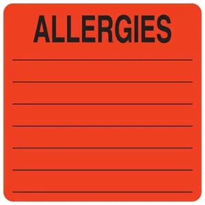 Tabbies - UL926 - Pre-printed Label Allergy Alert Red Allergies: Black Alert Label 2-1/2 X 2-1/2 Inch