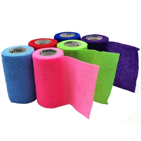 Andover Healthcare - 7300CP-024 - Andover Coated Products Co Flex·Med Cohesive Bandage Co Flex·Med 3 Inch X 5 Yard Self Adherent Closure Neon Pink / Blue / Purple / Light Blue / Neon Green / Red NonSterile 16 lbs. Tensile Strength