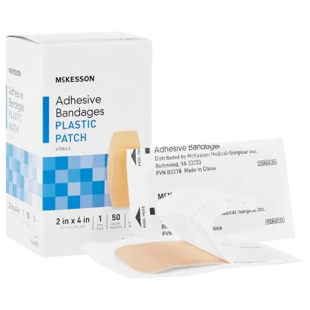 McKesson - 16-4825 - Adhesive Strip 2 X 4 Inch Plastic Rectangle Tan Sterile