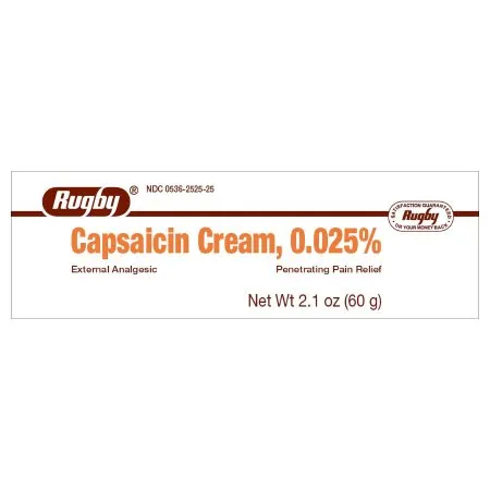 Major Pharmaceuticals - Rugby - 00536252525 - Topical Pain Relief Rugby 0.025% Strength Capsaicin Cream 2.1 oz.