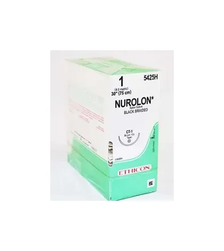 J & J Healthcare Systems - Nurolon - 5425H - Nonabsorbable Suture With Needle Nurolon Nylon Ct-1 1/2 Circle Taper Point Needle Size 1 Braided