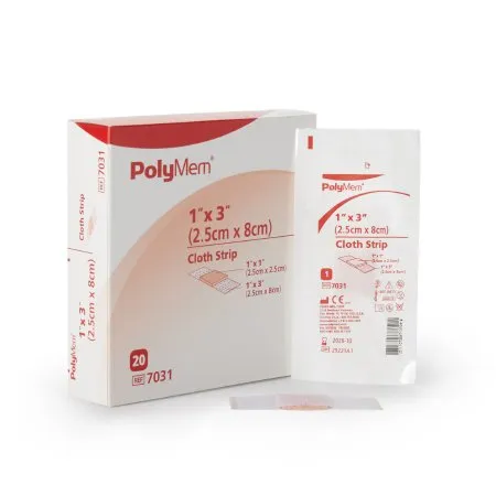 Ferris Coffee & Nut - PolyMem - 7031 - Ferris  Adhesive Strip  1 X 3 Inch Polyurethane / Film Rectangle Pink / White Sterile