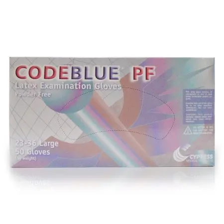 McKesson - 23-36 - CODEBLUE PF Exam Glove CODEBLUE PF Large NonSterile Latex Extended Cuff Length Fully Textured Blue Not Rated