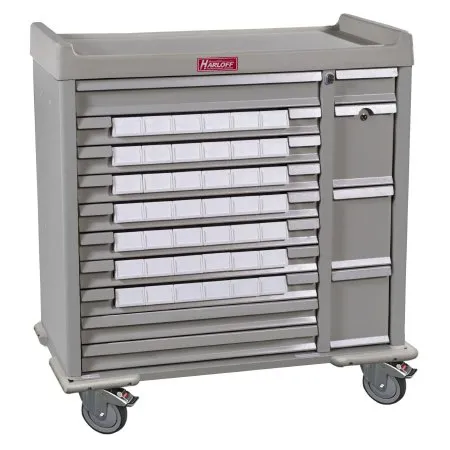 Harloff - 6300 Classic Line - SL42BIN3 - Emergency Cart 6300 Classic Line Steel / Aluminum 45.75 X 43 X 23.5 Inch Beige 2-Top Multipurpose Storage Drawer  4 Inch  One with Dividers / 7- Med Bin Drawers  3.25 Inch  Including 42 bins  3 Inch  for 7 day Cass