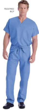 Landau Uniforms - 7502BGPSML - Scrub Shirt Small Galaxy Blue 2 Pockets Short Sleeve Unisex