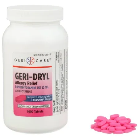Gericare Medical Supply - Geri-Care - 681-10-GCP - Geri Care Allergy Relief Geri Care 25 mg Strength Tablet 1 000 per Bottle