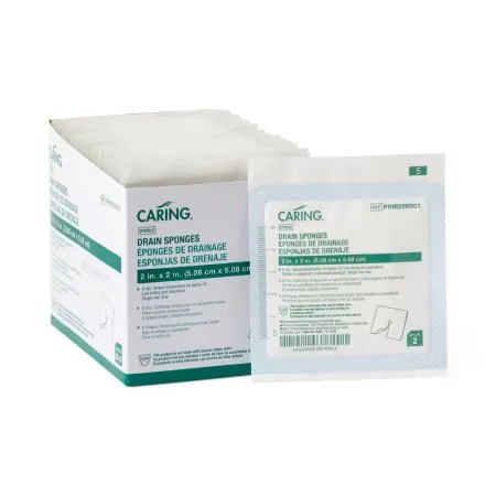 Medline - Caring - PRM256001 - Drain Sponge Caring 2 X 2 Inch Sterile 6-Ply